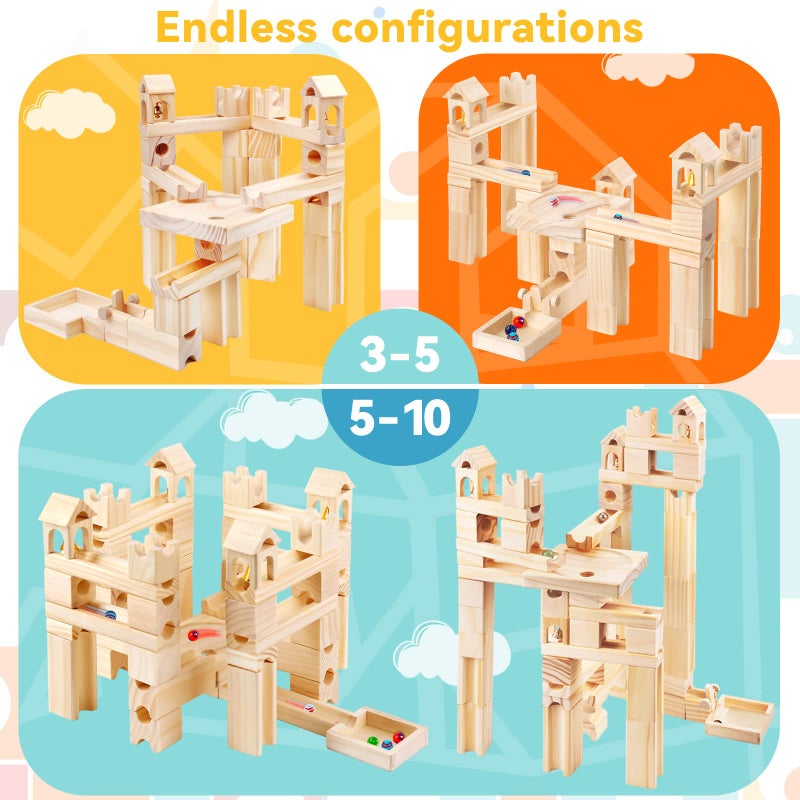 Onshine Wooden Marble Run for Kids Ages 4-8, 80 Pieces Wood Building Blocks Toys and Construction Play Set, Marble Track Maze Game STEM Learning Toys Gifts for Boys Girls (80pc Set) - Image 4